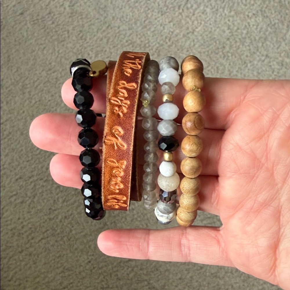 Beaded and Leather Bracelet Stack